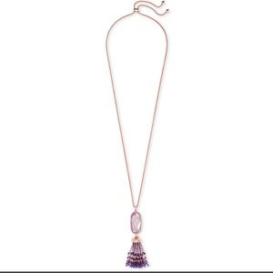 Kendra Scott Eva Rose Gold Long Pendant Necklace In Lilac Mother Of Pearl